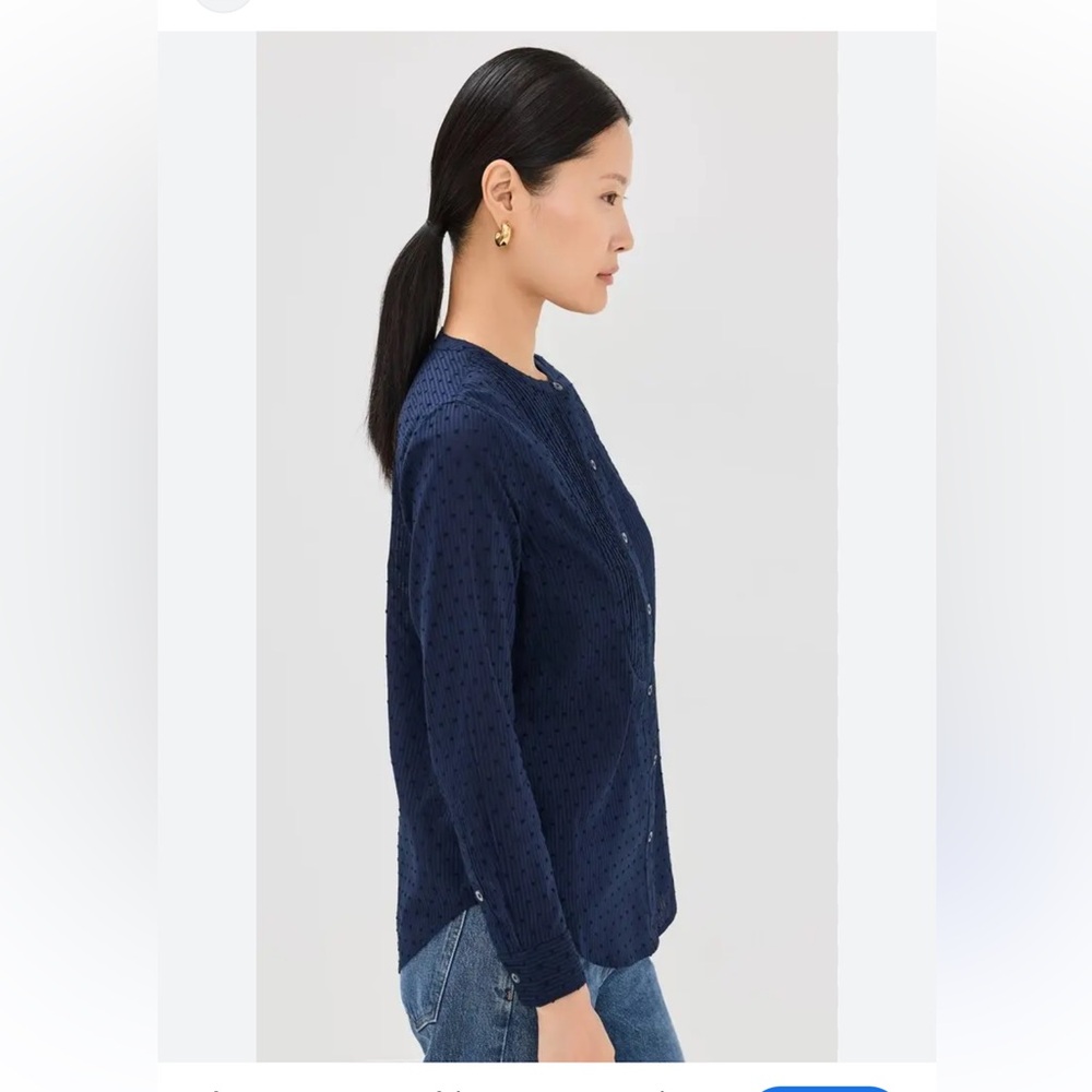 Clare V Le Tux Swiss Dots Pintuck  Bib Blouse